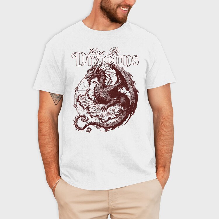 Here Be Dragons Fantasy, Tricou Barbati (Unisex)