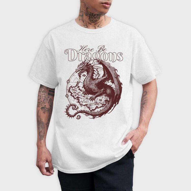 Here Be Dragons Fantasy, Tricou Barbati (Unisex)