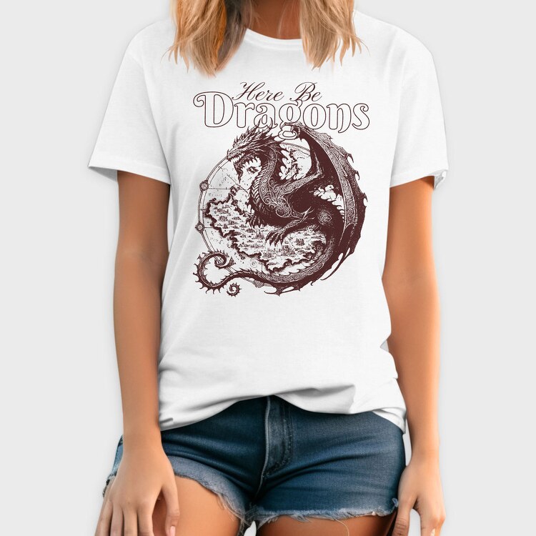 Here Be Dragons Fantasy, Tricou Barbati (Unisex)