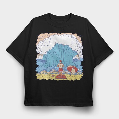 Big Wave Meme Beach Stand, Tricou Oversize Barbati (Unisex)