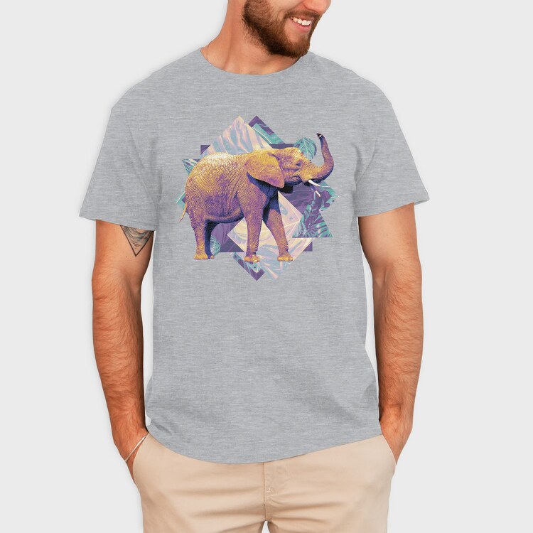 Elephant On Geometric Shapes Animals, Tricou Barbati (Unisex)