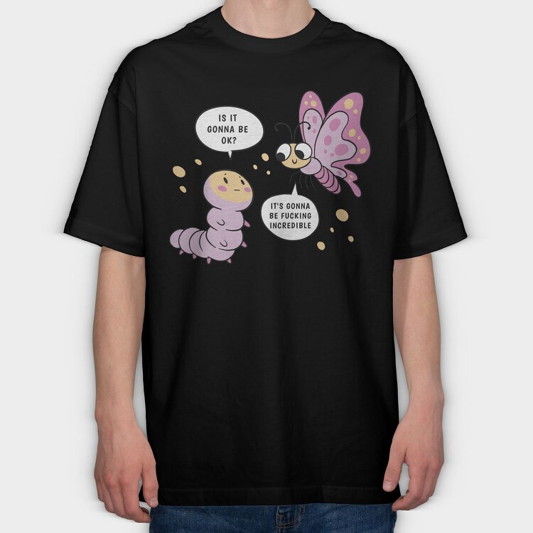 Motivational Caterpillar And Butterfly, Tricou Oversize Barbati (Unisex)