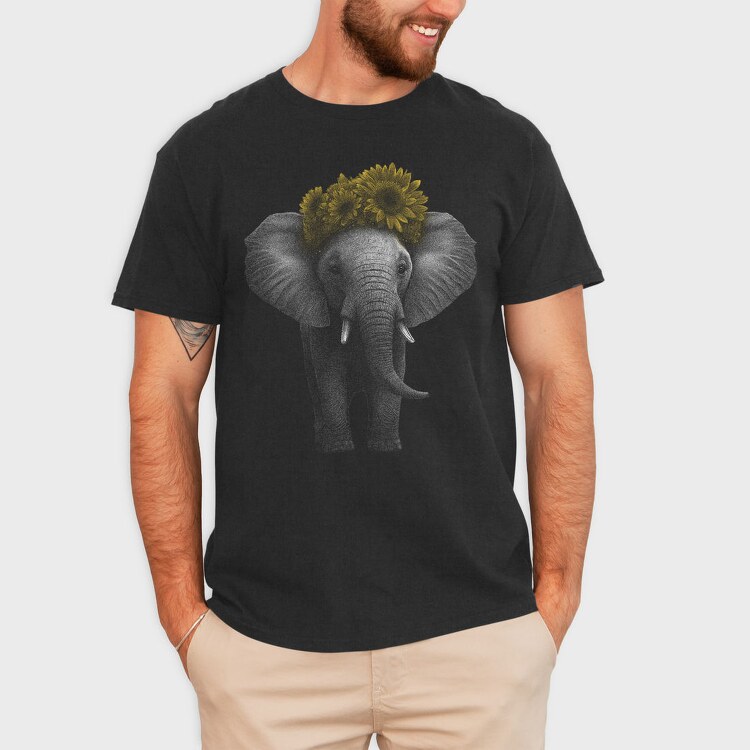 Elephant With Sunflowers Cute, Tricou Barbati (Unisex)