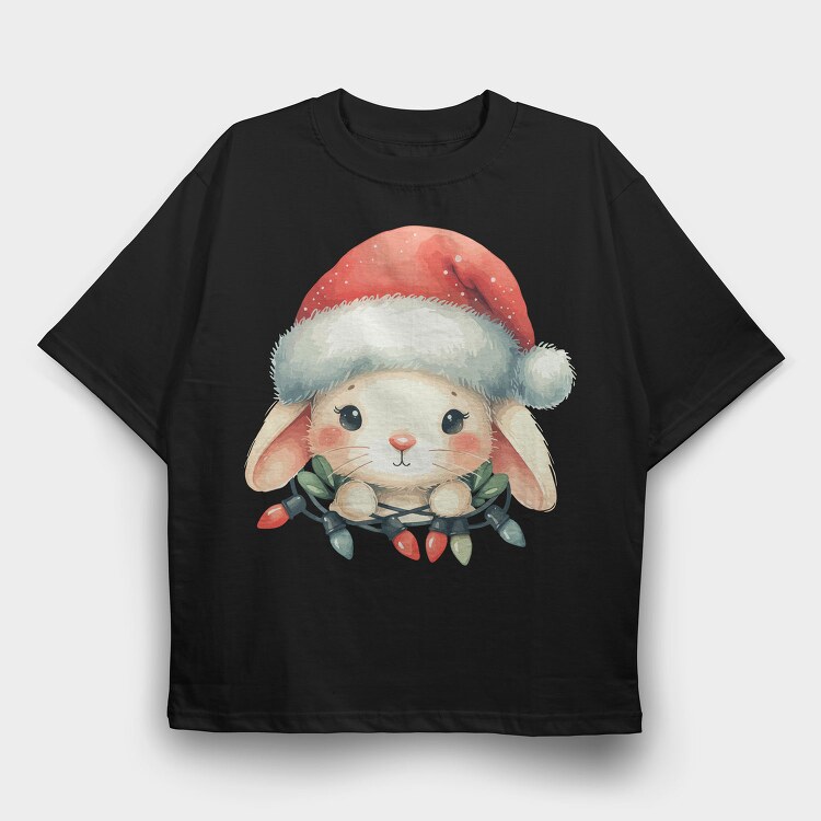 Christmas Bunny Watercolor, Tricou Oversize Barbati (Unisex)