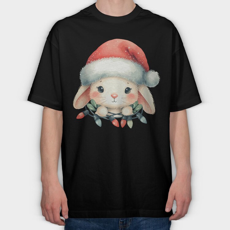 Christmas Bunny Watercolor, Tricou Oversize Barbati (Unisex)