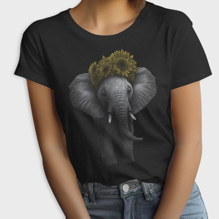 Elephant With Sunflowers Cute, Tricou Femei