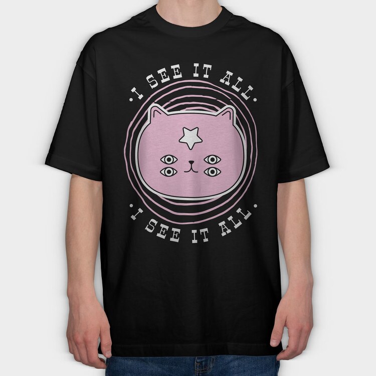 I See It All Cat, Tricou Oversize Barbati (Unisex)