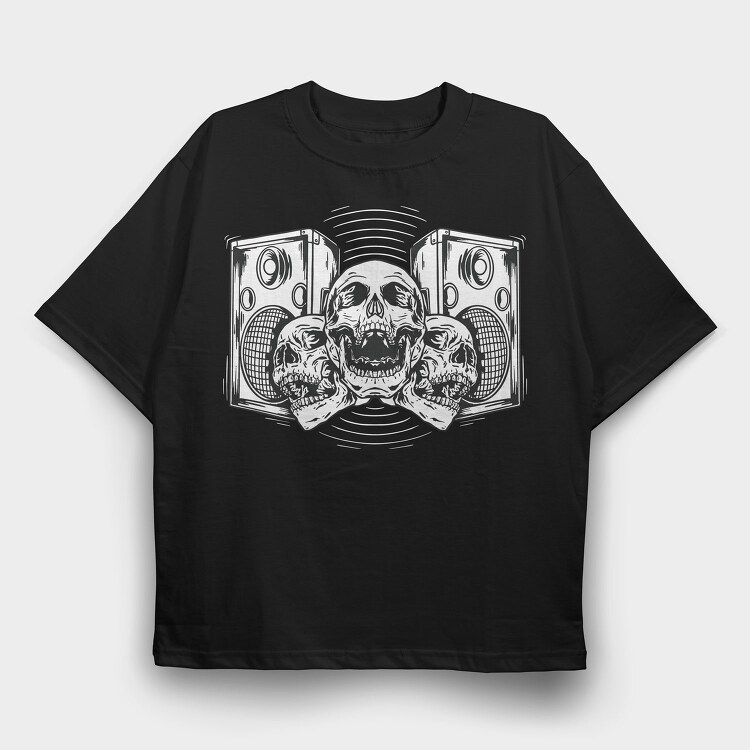 Speakers And Skulls Hand Drawn, Tricou Oversize Barbati (Unisex)