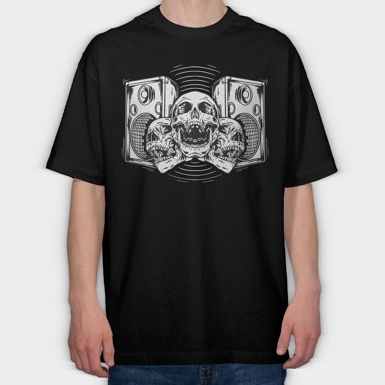 Speakers And Skulls Hand Drawn, Tricou Oversize Barbati (Unisex)
