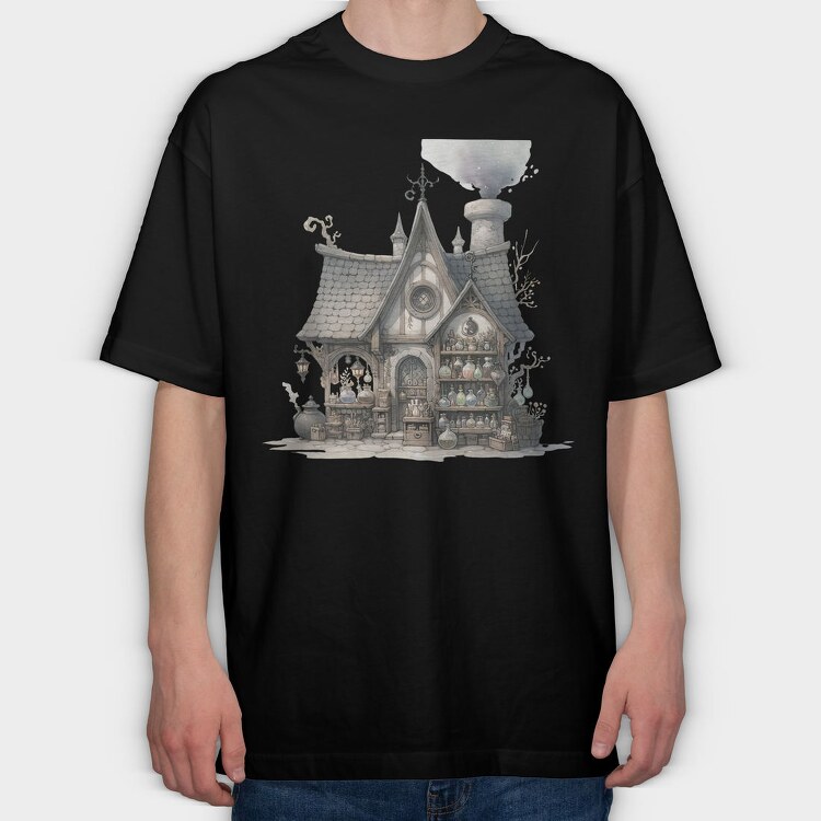 Whimsical Gothic House, Tricou Oversize Barbati (Unisex)