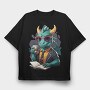 Reader Dragon Drinking Coffee Book, Tricou Oversize Barbati (Unisex)