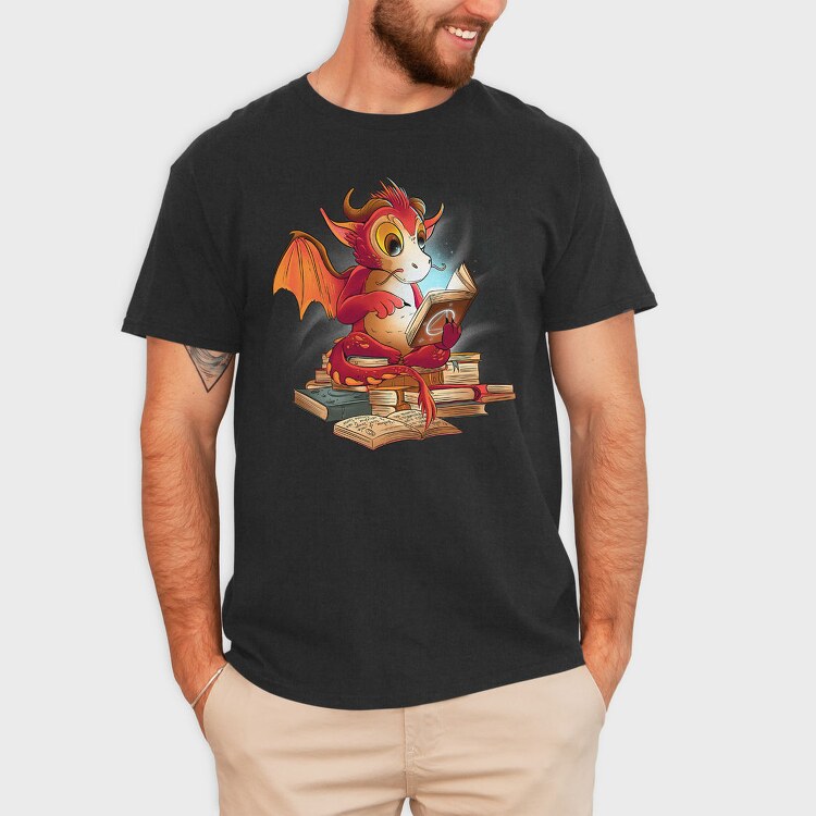 Reading Dragon Fantasy Books Illustration, Tricou Barbati (Unisex)