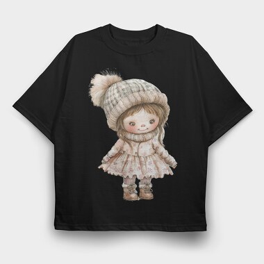 Winter Cute Girl, Tricou Oversize Barbati (Unisex)