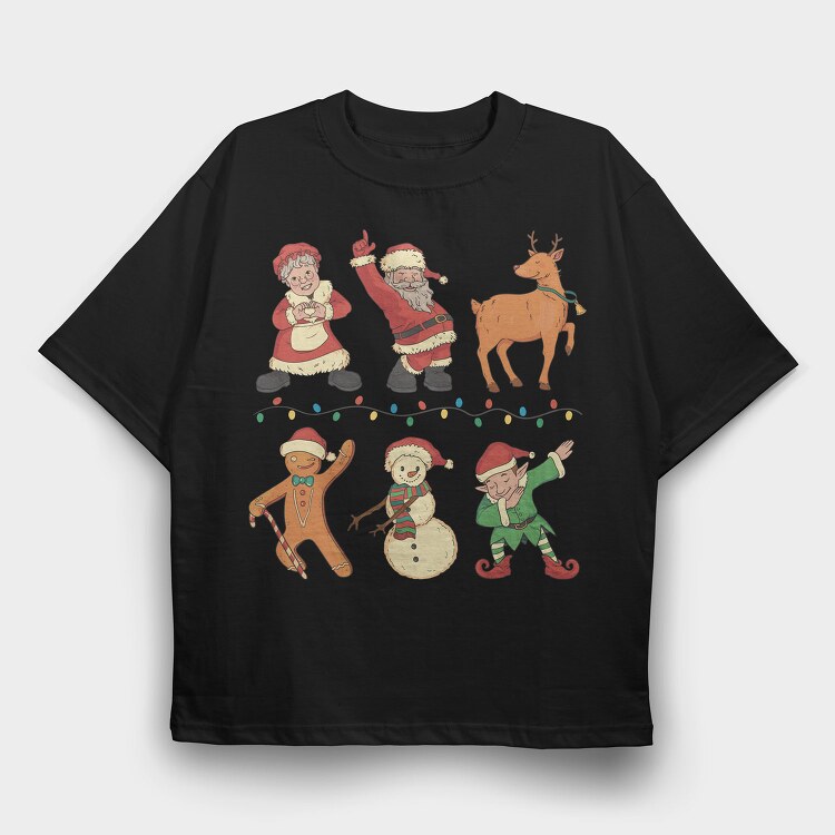 Christmas Characters Dancing, Tricou Oversize Barbati (Unisex)
