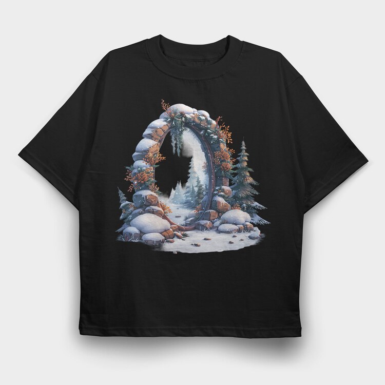 Winter Mirror Snowscape, Tricou Oversize Barbati (Unisex)