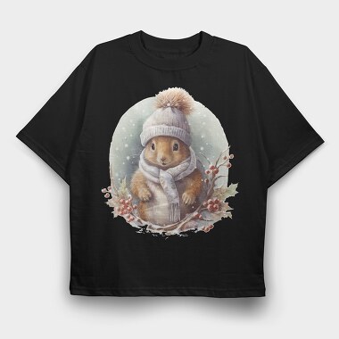 Winter Squirrel Hat, Tricou Oversize Barbati (Unisex)