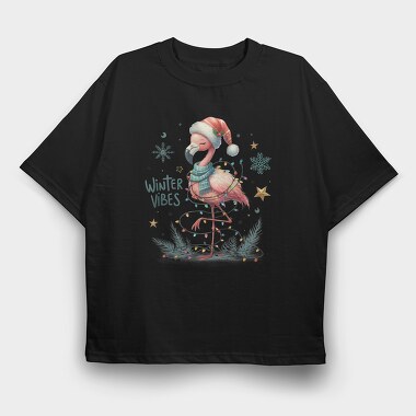Winter Vibes Flamingo, Tricou Oversize Barbati (Unisex)