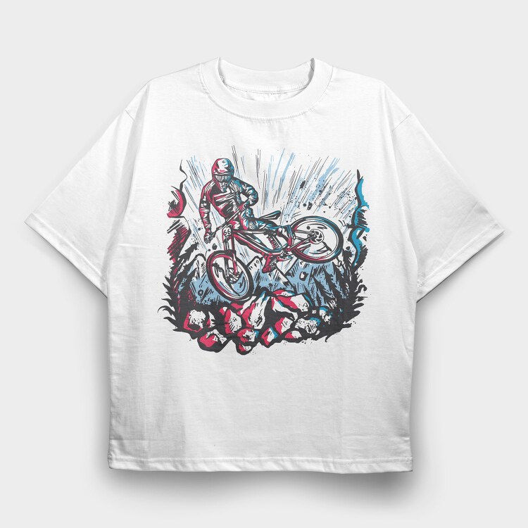 Downhill Biker Stunt, Tricou Oversize Barbati (Unisex)