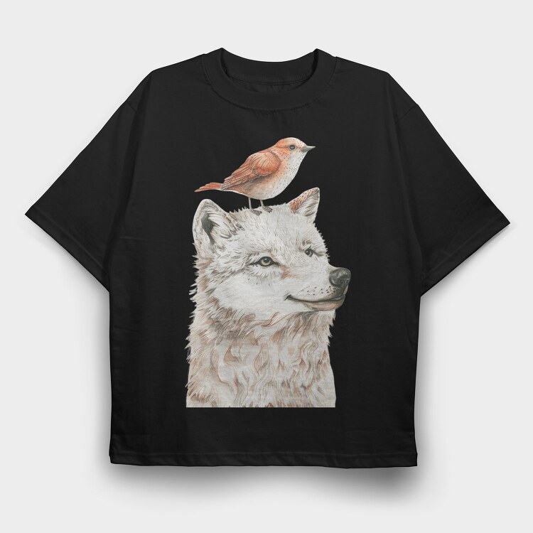 Wolf Bird Stack, Tricou Oversize Barbati (Unisex)