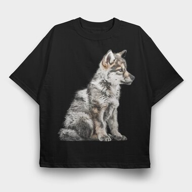Wolf Pup Sitting, Tricou Oversize Barbati (Unisex)