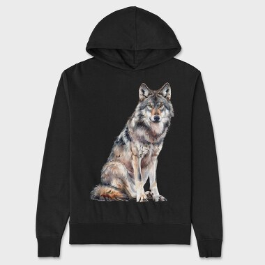 Wolf Sitting Calm, Hanorac Oversize Barbati (Unisex)
