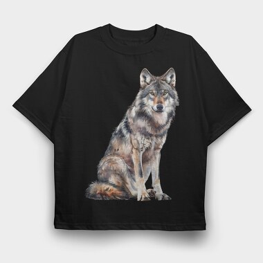 Wolf Sitting Calm, Tricou Oversize Barbati (Unisex)