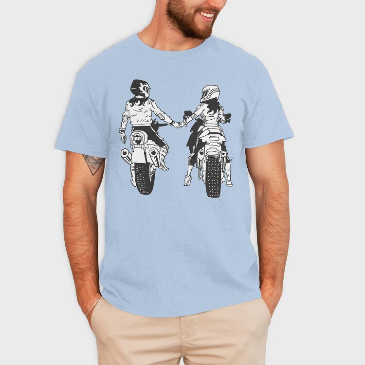 Motorcycle Couple Holding Hands Biker, Tricou Barbati (Unisex)