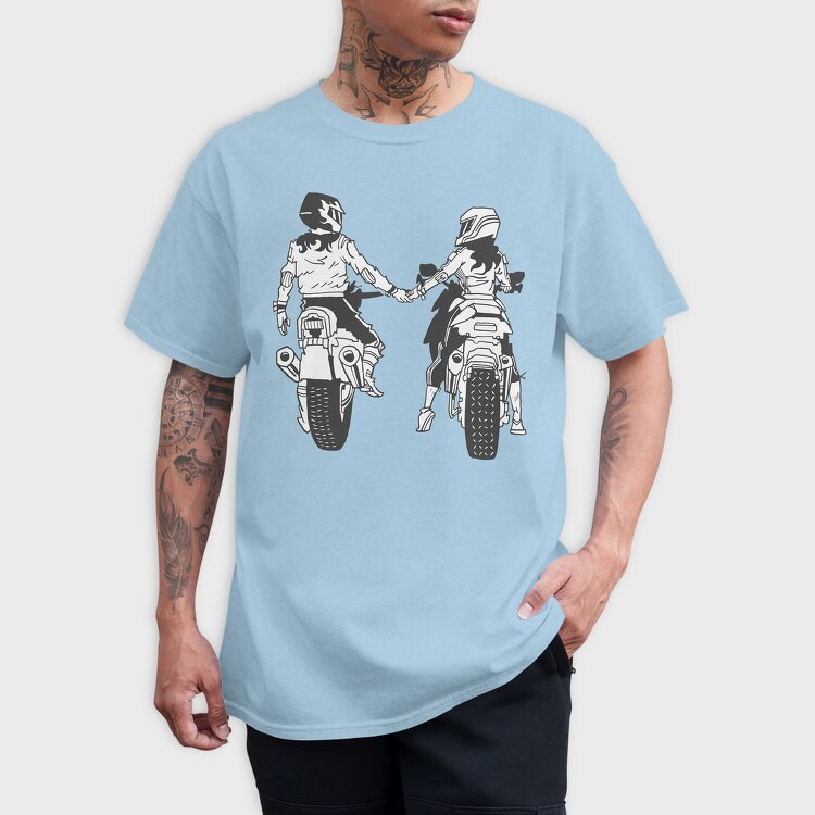 Motorcycle Couple Holding Hands Biker, Tricou Barbati (Unisex)