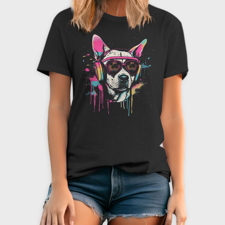Hip Dog With Headphones Summer Dj, Tricou Barbati (Unisex)