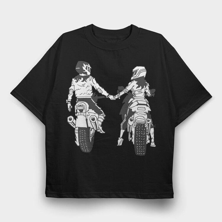 Motorcycle Couple Holding Hands Biker, Tricou Oversize Barbati (Unisex)