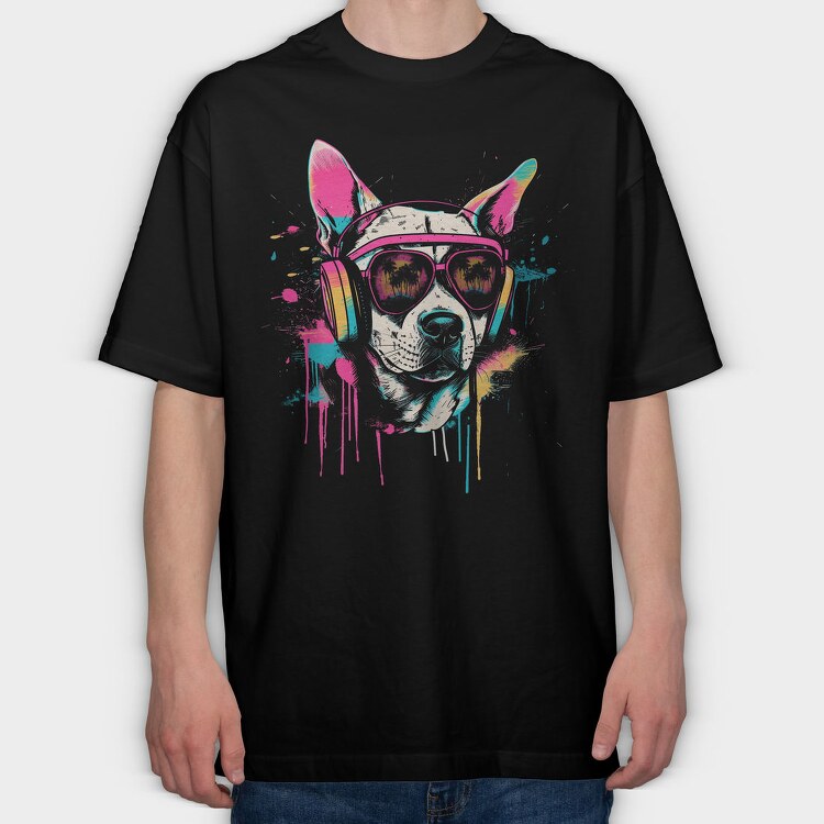 Hip Dog With Headphones Summer Dj, Tricou Oversize Barbati (Unisex)