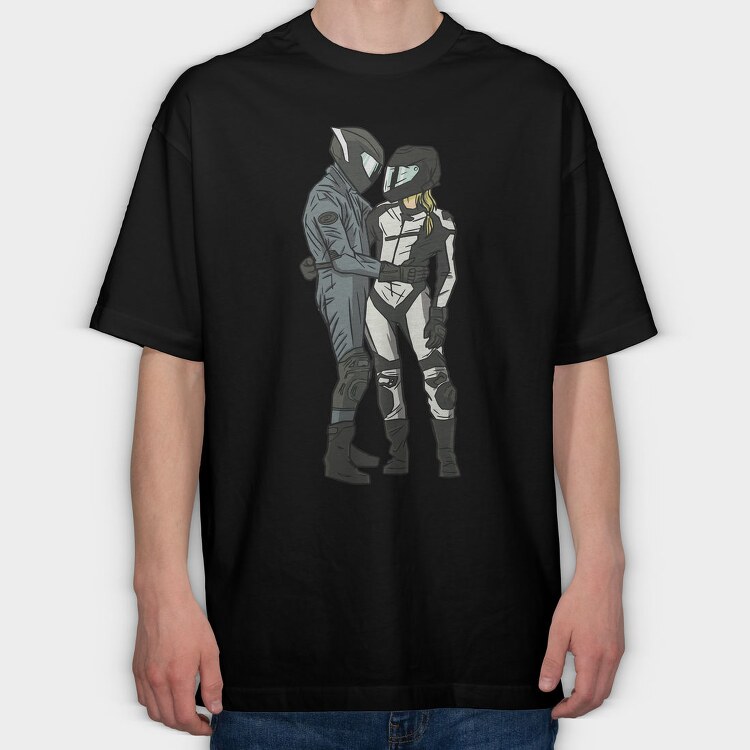 Motorcyclist Couple Love, Tricou Oversize Barbati (Unisex)