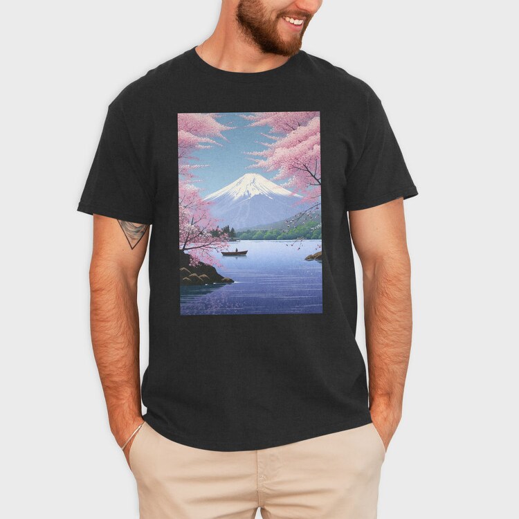 Mount Fuji Japanese Landscape Poster, Tricou Barbati (Unisex)
