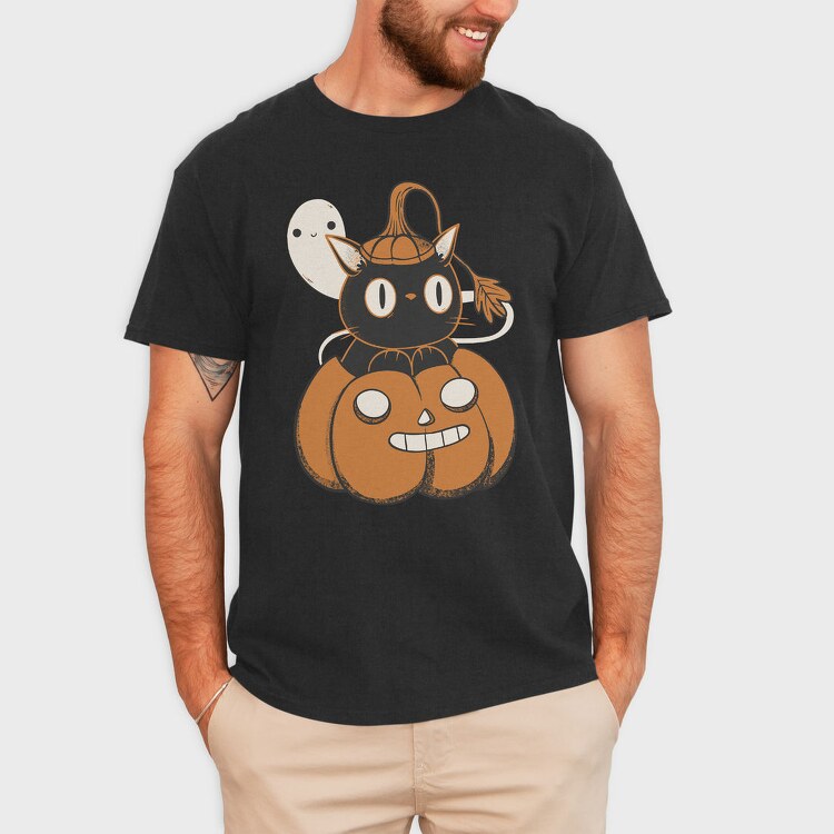 Black Cat Inside Pumpkin, Tricou Barbati (Unisex)