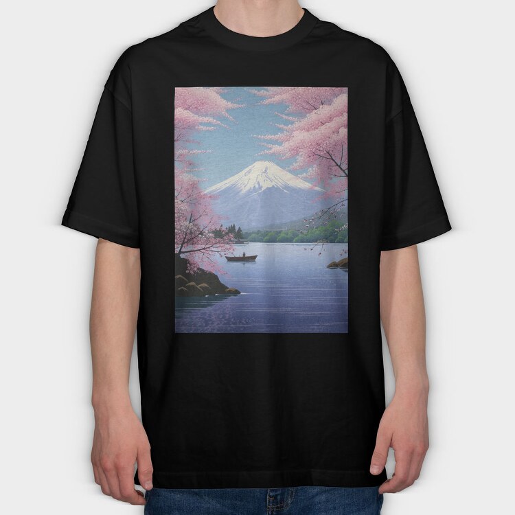 Mount Fuji Japanese Landscape Poster, Tricou Oversize Barbati (Unisex)