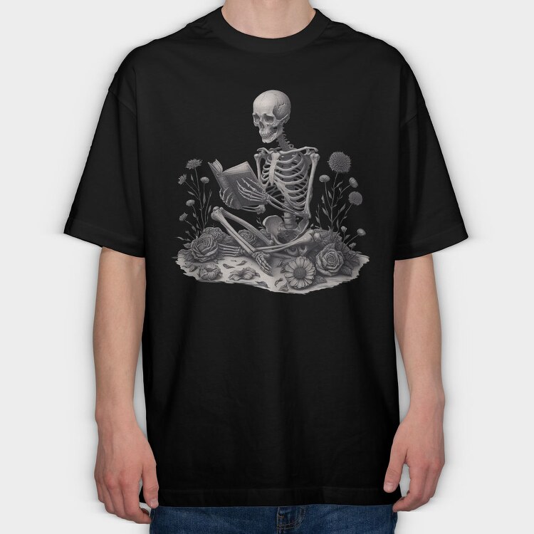 Reading Skeleton, Tricou Oversize Barbati (Unisex)