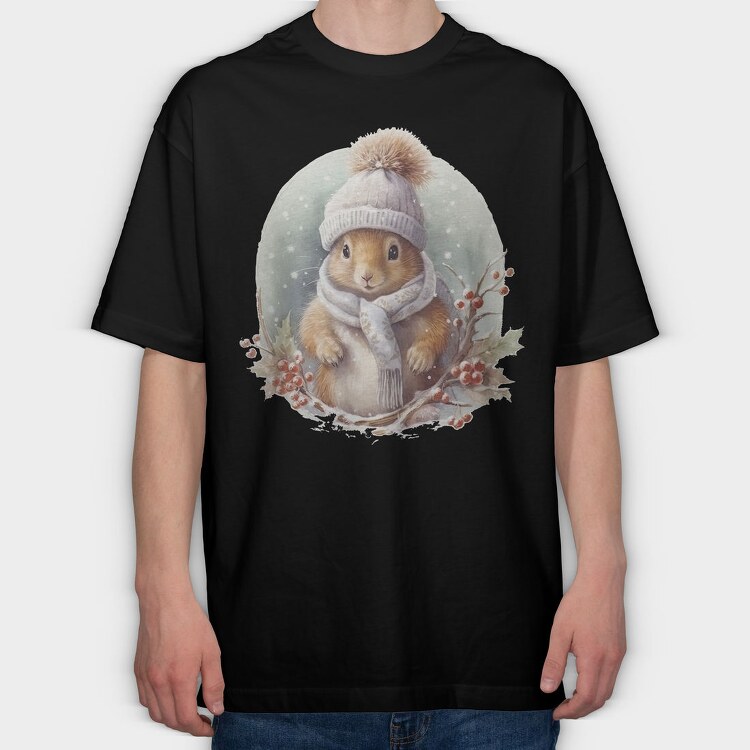 Winter Squirrel Hat, Tricou Oversize Barbati (Unisex)
