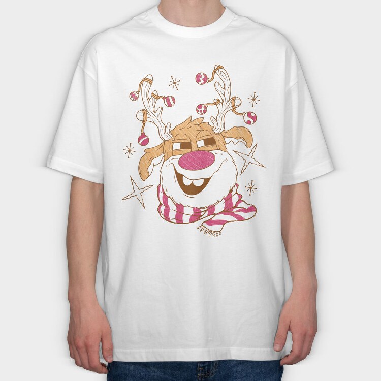 Christmas Cartoon Reindeer, Tricou Oversize Barbati (Unisex)