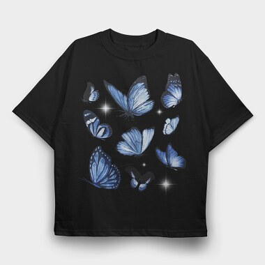 Realistic Blue Butterflies, Tricou Oversize Barbati (Unisex)