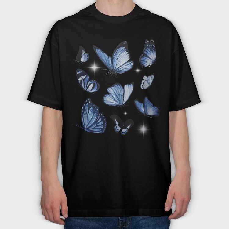 Realistic Blue Butterflies, Tricou Oversize Barbati (Unisex)