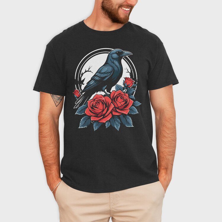 Enigmatic Crow And Roses, Tricou Barbati (Unisex)