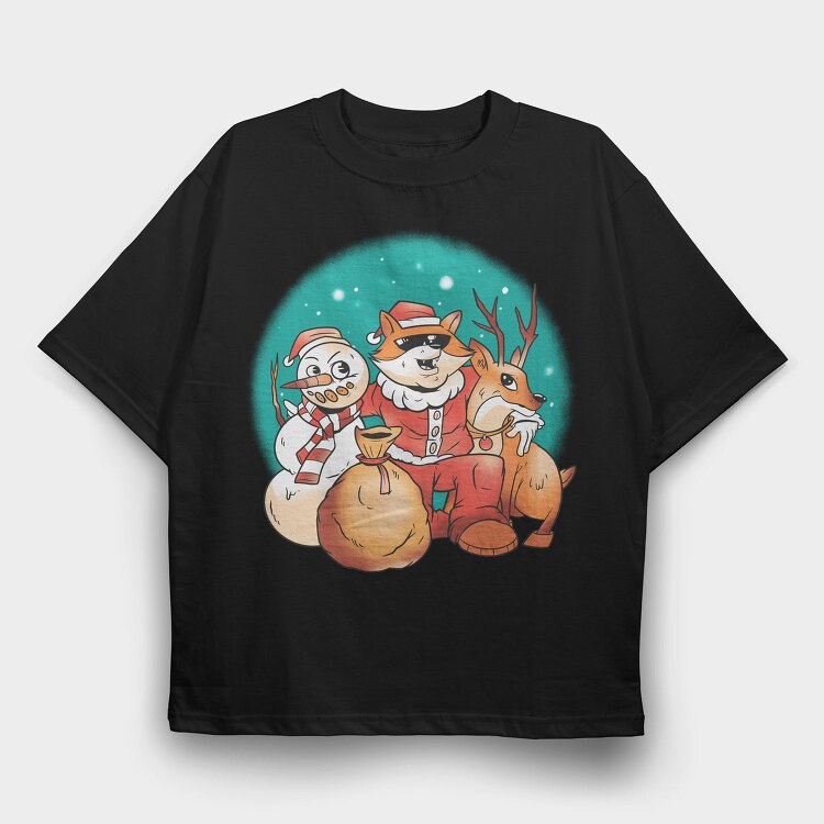 Christmas Fox Santa Xmas, Tricou Oversize Barbati (Unisex)