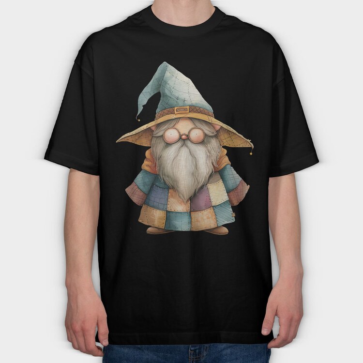 Wizard Gnome Patchwork, Tricou Oversize Barbati (Unisex)