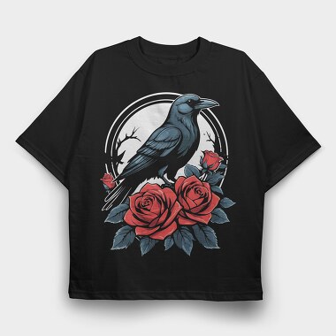 Enigmatic Crow And Roses, Tricou Oversize Barbati (Unisex)