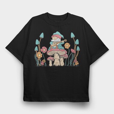 Hippie Gnome On Mushroom Banjo Cottagecore, Tricou Oversize Barbati (Unisex)
