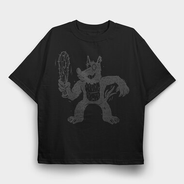 Black Dog With Bat Crazy Baseball Bat, Tricou Oversize Barbati (Unisex)