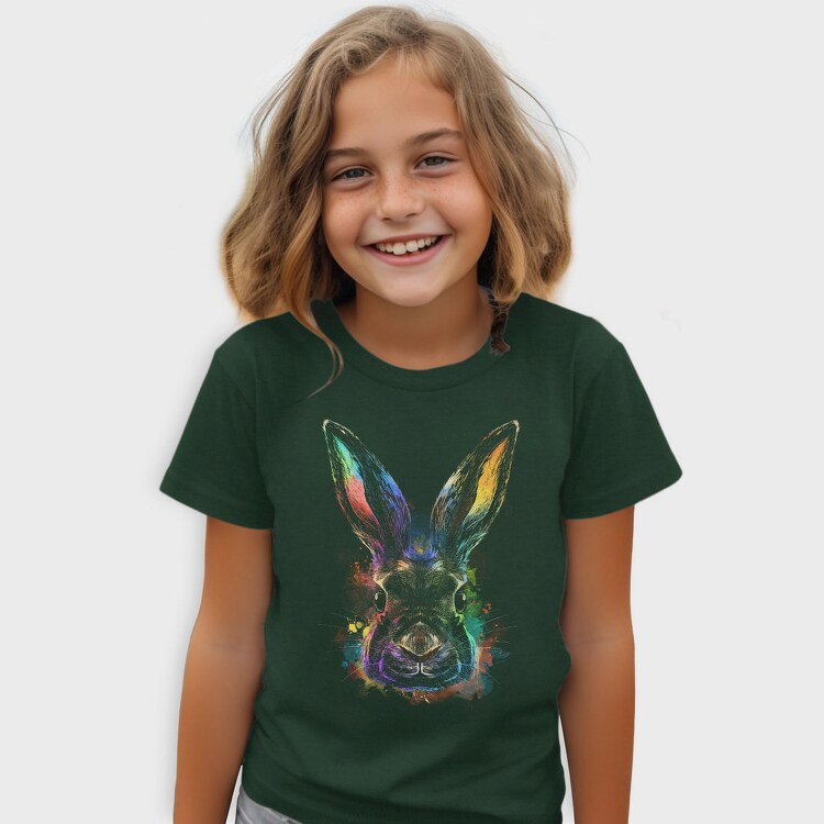 Realistic Colorful Rabbit Watercolor, Tricou Copii