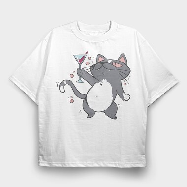 Drunk Cat With Drink, Tricou Oversize Barbati (Unisex)