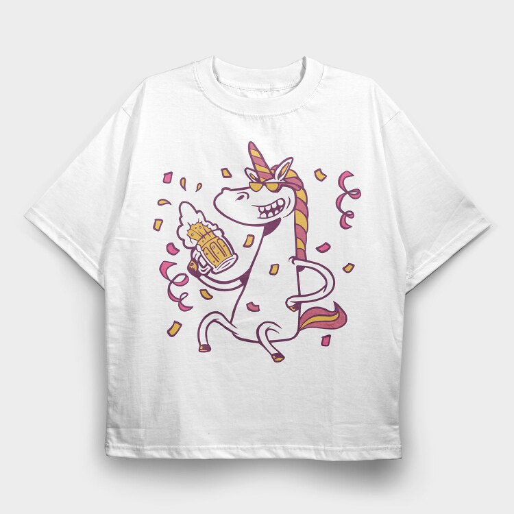 Drunk Unicorn With Beer Bachelor, Tricou Oversize Barbati (Unisex)