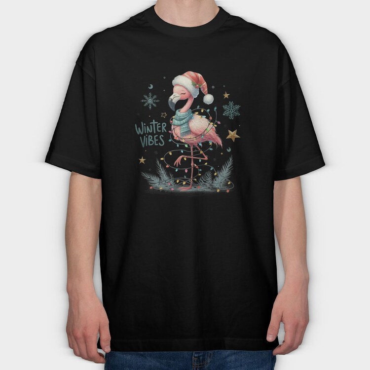 Winter Vibes Flamingo, Tricou Oversize Barbati (Unisex)